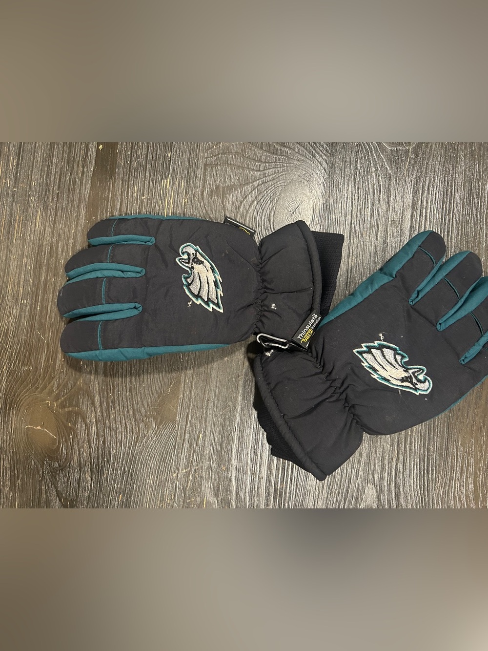 Philadelphia Eagles Men’s Black and Teal Winter Gloves genuine cowhide on palm
